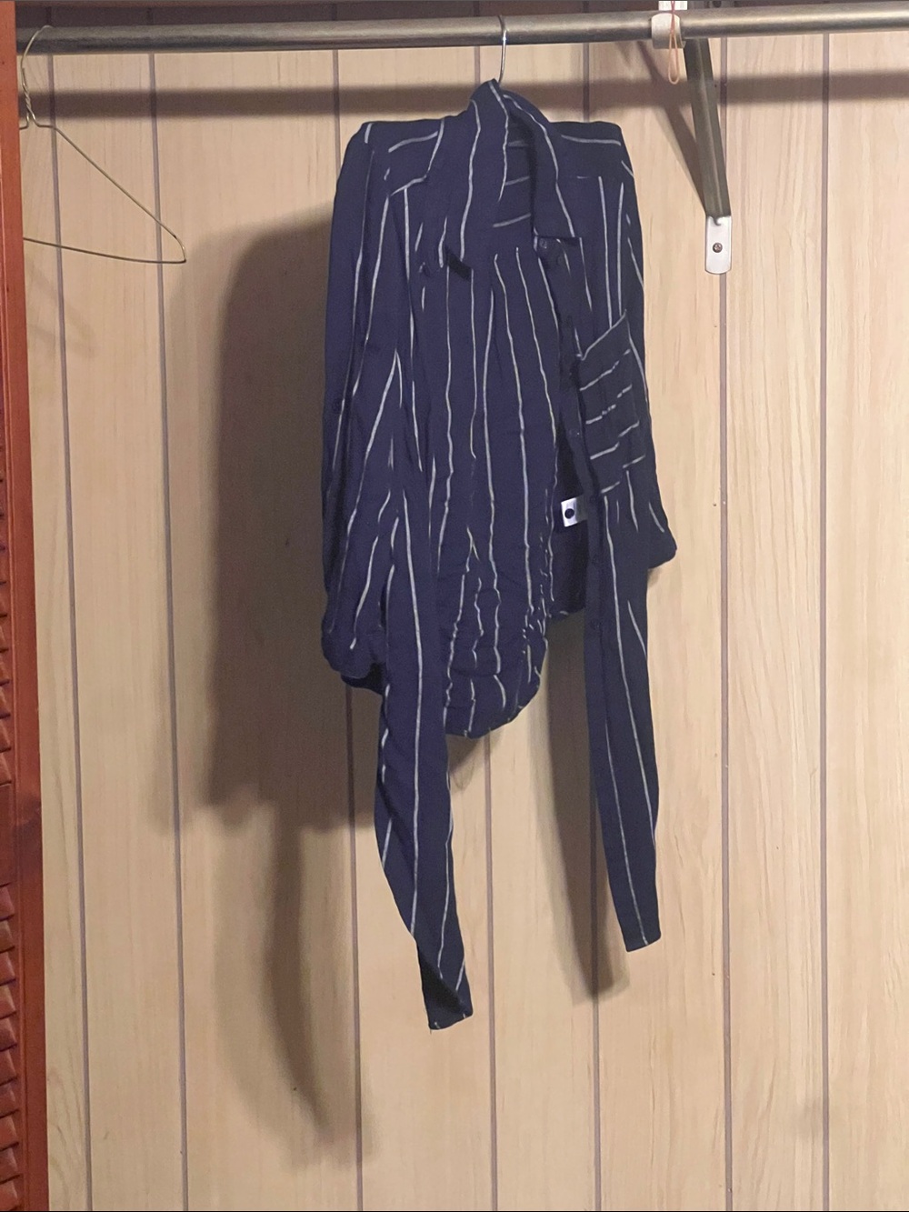 Navy Stripe Tie-Front Women's Blouse